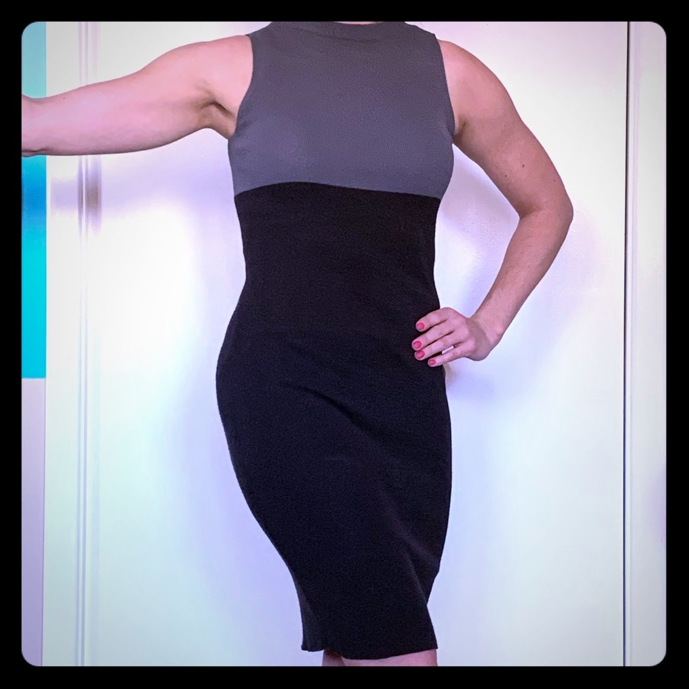 Gray and black sweater dress
